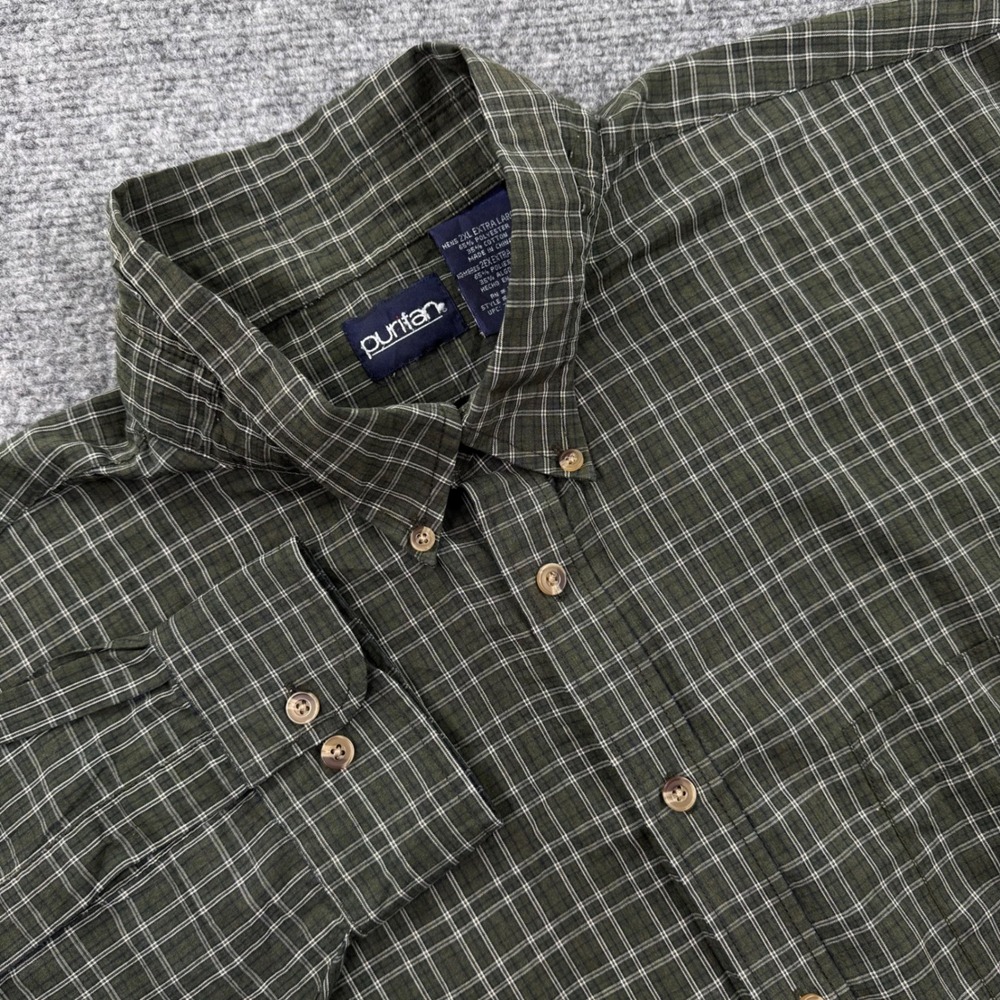 Puritan Button Down Shirt 2XL Green Plaid‎ Long Sleeve Mens PT43F3508